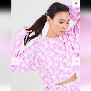 REVOLVE Stripe And Stare Pink And White Palm Copacabana Soft Sweatshirt Top M